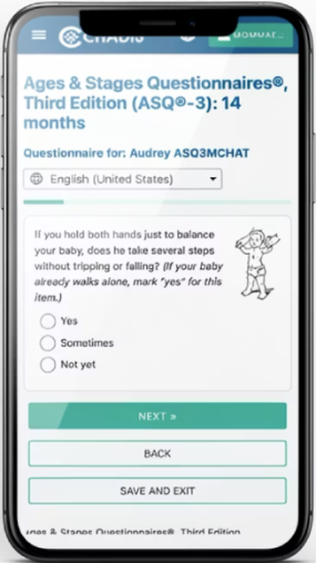 CHADIS mobile questionnaire on a smartphone